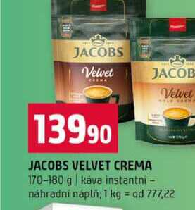 JACOBS VELVET CREMA 170-180 g káva instantni náhradní náplň