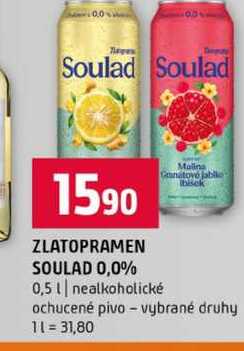 ZLATOPRAMEN SOULAD 0,0% 0,5l nealkoholické ochucené pivo vybrané druhy