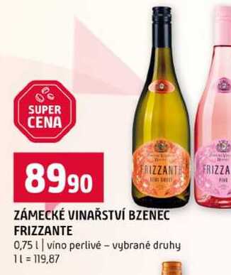 ZÁMECKÉ VINAŘSTVÍ BZENEC FRIZZANTE 0,75l vino perlivé vybrané druhy