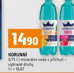 KORUNNÍ 0,75l minerální voda s příchutí vybrané druhy