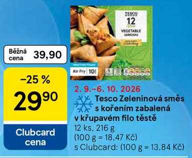 Tesco Zeleninová směs s kořením zabalená v křupavém filo těstě, 12 ks, 216 g