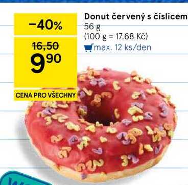 Donut červený s číslicemi, 56 g 