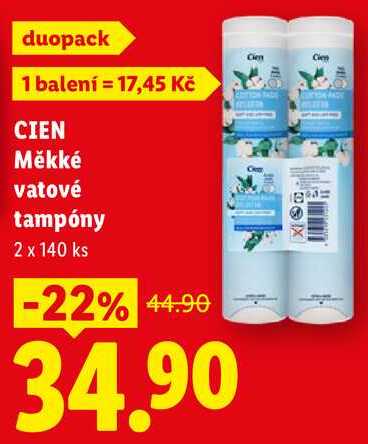 CIEN Měkké vatové tampóny, 2 x 140 ks