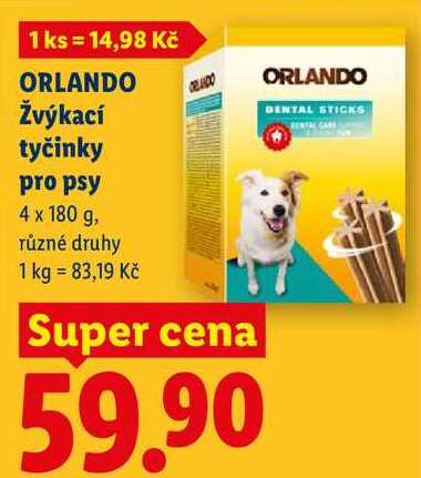 ORLANDO Žvýkací tyčinky pro psy, 4 x 180 g
