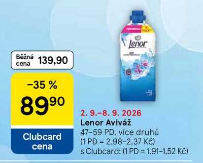 Lenor Aviváž, 47-59 PD, více druhů Tesco