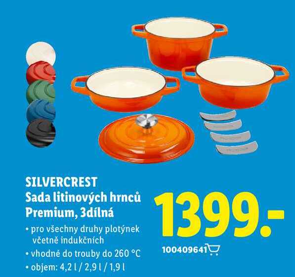 SILVERCREST Sada litinových hrnců Premium, 3dílná
