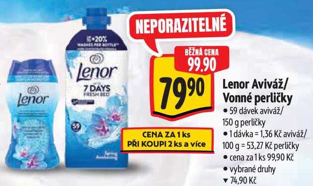 Lenor Aviváž/Vonné perličky, 59 dávek aviváž/150 g perličky