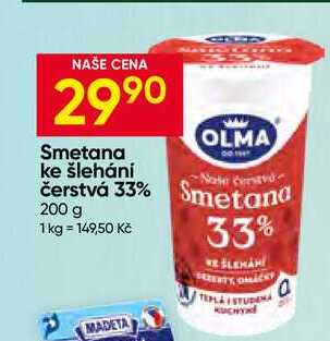 OLMA čerstvá 33% Smetana 200 g 