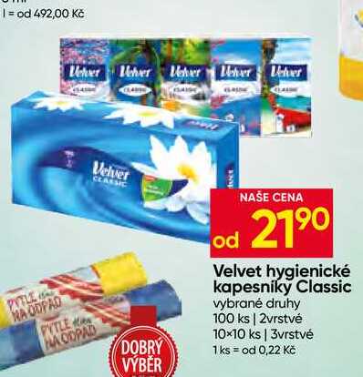 Velvet hygienické kapesníky Classic vybrané druhy 100 ks Hruška