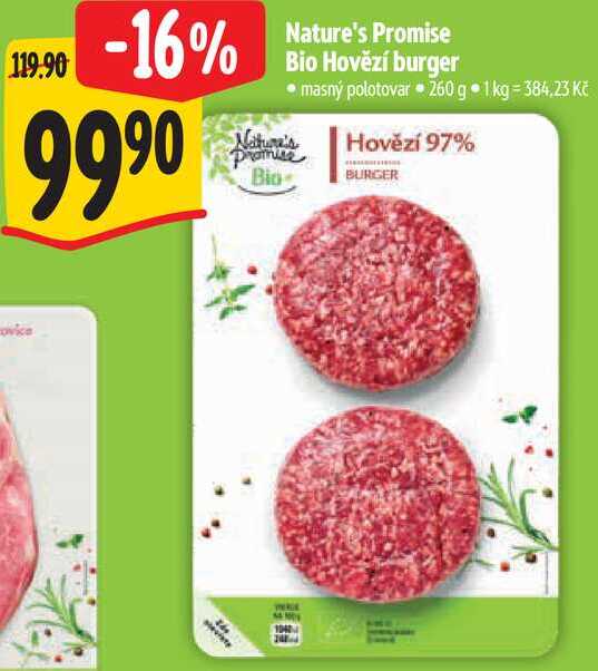 Nature's Promise Bio Hovězí burger, 260 g