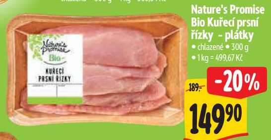 Nature's Promise Bio Kuřecí prsní řízky - plátky, 300 g  