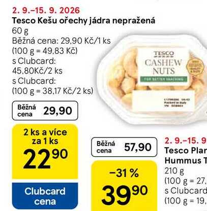 Tesco Kešu ořechy jádra nepražená, 60 g