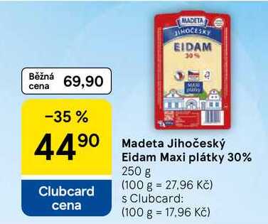 Madeta Jihočeský Eidam Maxi plátky 30%, 250 g