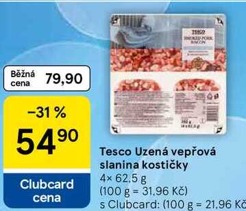 Tesco Uzená vepřová slanina kostičky, 4× 62.5 g