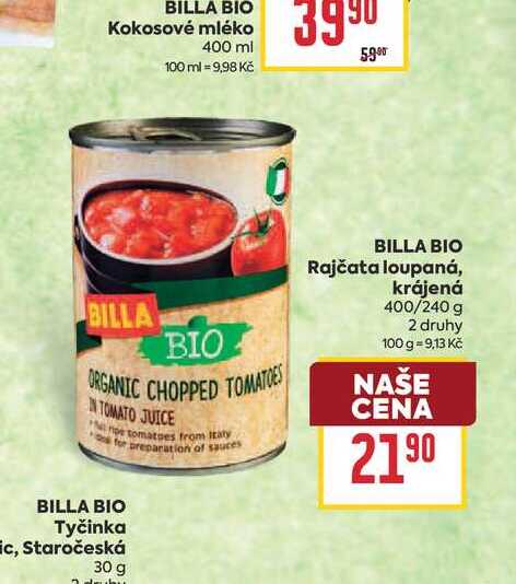 BILLA BIO Rajčata loupaná, krájená 400/240 g