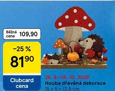Houba dřevěná dekorace, 15x5x12,5 cm Tesco