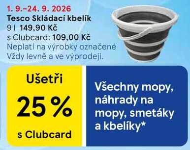 Tesco Skládací kbelík, 9 l Tesco