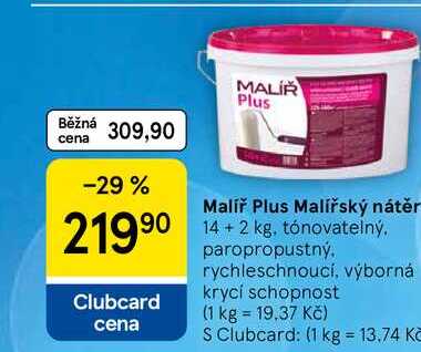 Malíř Plus Malířský nátěr, 14+2 kg, tónovatelný, paropropustný, rychleschnoucí, výborná krycí schopnost