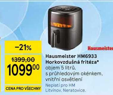 Hausmeister HM6933 Horkovzdušná fritéza, objem 5 litrů, s průhledovým okénkem, vnitřní osvětlení