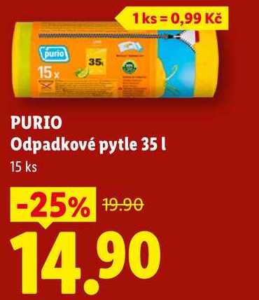 PURIO Odpadkové pytle 35 l, 15 ks