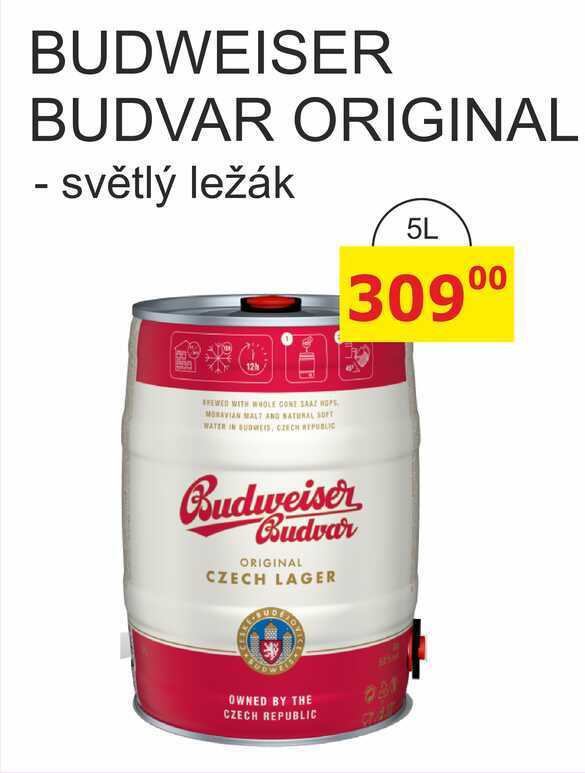 BUDWEISER BUDVAR ORIGINAL - světlý ležák 5L