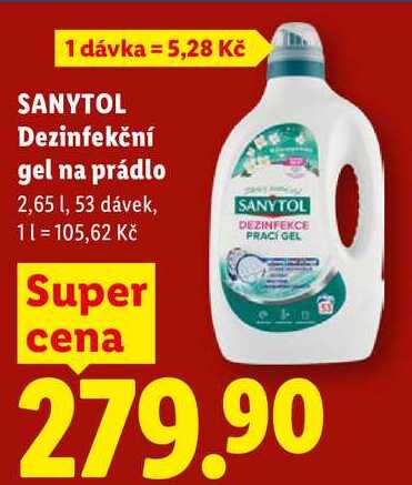 SANYTOL Dezinfekční gel na prádlo, 2,65 l/53 PD
