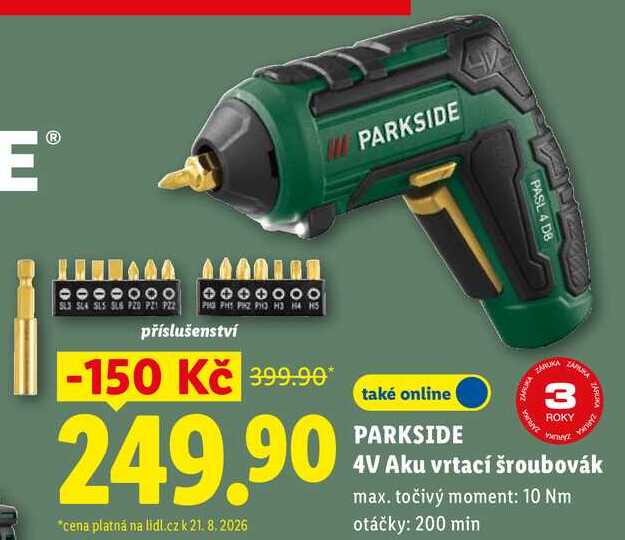 PARKSIDE 4V Aku vrtací šroubovák