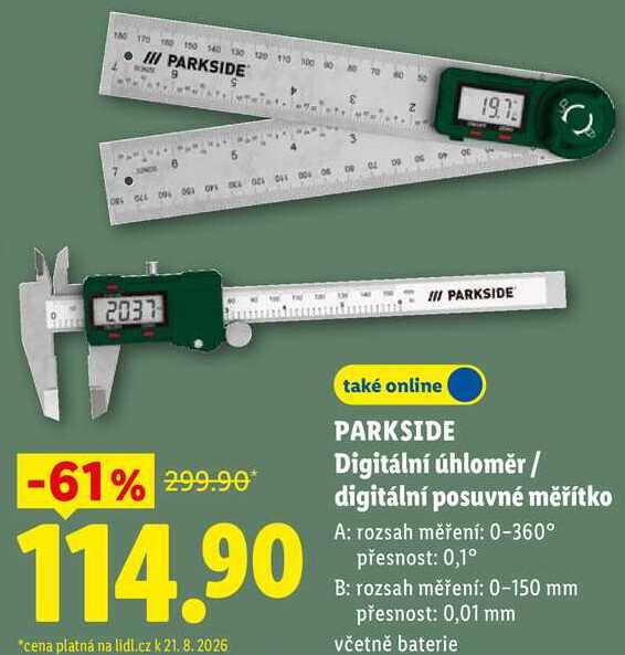 PARKSIDE Digitální úhloměr / digitální posuvné měřítko