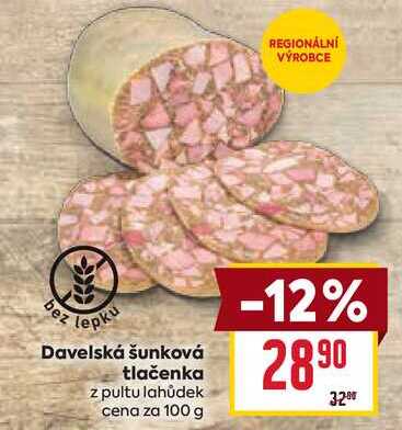 Davelská šunková tlačenka z pultu lahůdek cena za 100 g