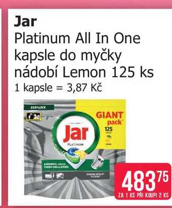 Jar Platinum All In One kapsle do myčky nádobí Lemon 125 ks