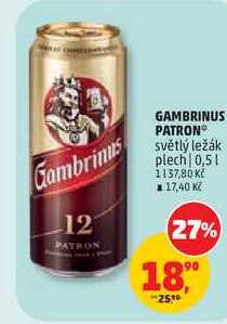 GAMBRINUS PATRON světlý ležák plech, 0,5 l