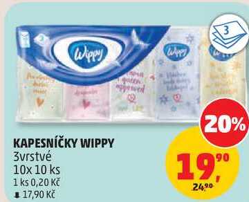 KAPESNÍČKY WIPPY, 3vrstvé, 10x 10 ks Penny Market