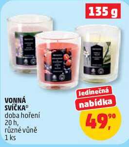 VONNÁ SVÍČKA doba hoření 20 h, různé vůně, 1 ks