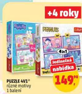 PUZZLE 4V1 různé motivy, 1 balení Penny Market