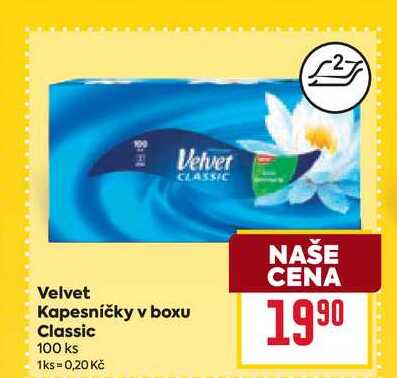 Velvet Kapesníčky v boxu Classic 100 ks BILLA