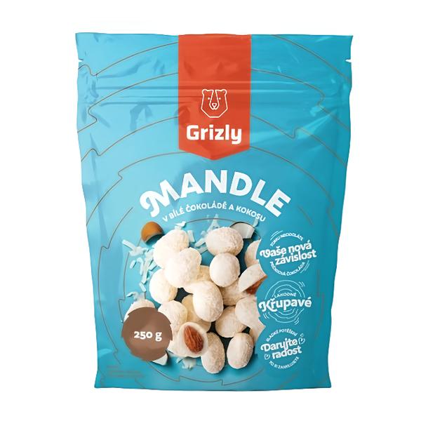 GRIZLY Mandle v bílé čokoládě s kokosem