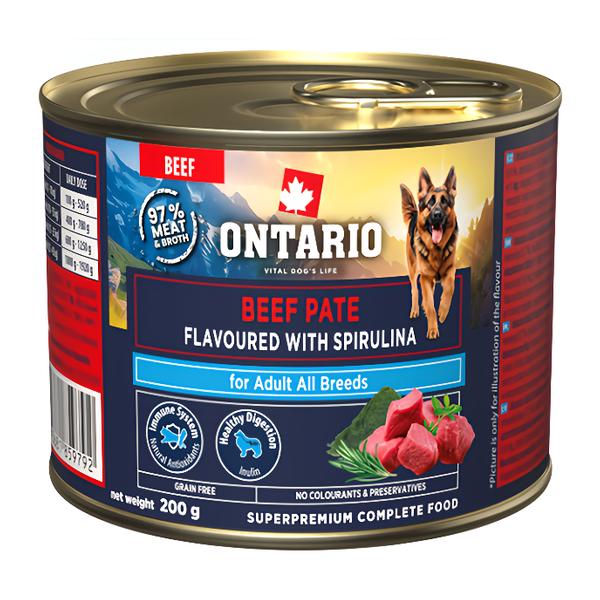 Ontario Konzerva Adult hovězí pate s příchutí spirulíny pro psy