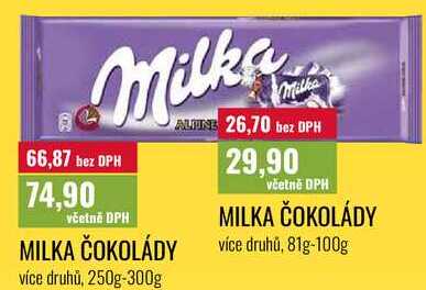 MILKA ČOKOLÁDY více druhů, 250g-300g 