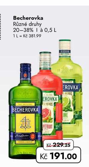 Becherovka Různé druhy 20-38% 1 à 0,5 L  v akci