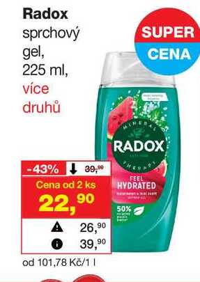 Radox sprchový gel, CENA 225 ml Barvy a laky drogerie 