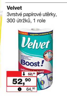 Velvet 3vrstvé papírové utěrky, 300 útržků, 1 role