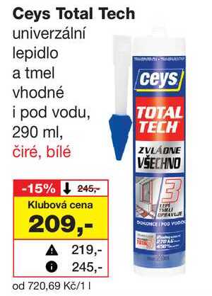 Ceys Total Tech univerzální lepidlo a tmel ceys vhodné i pod vodu, 290 ml Barvy a laky drogerie 