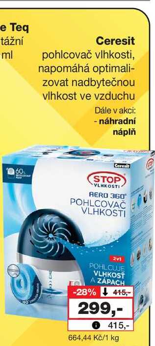 Ceresit pohlcovač vlhkosti, napomáhá optimalizovat nadbytečnou vlhkost ve vzduchu 
