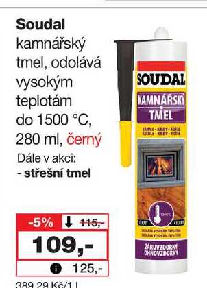 Soudal kamnářský tmel, odolává vysokým teplotám do 1500 °C, 280 ml, černý Barvy a laky drogerie 