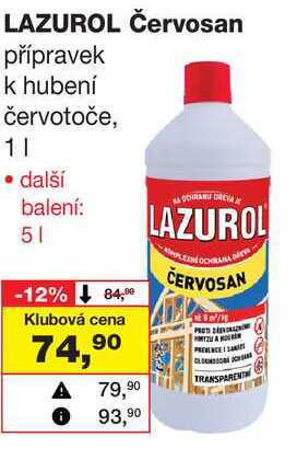 LAZUROL Červosan přípravek k hubení červotoče, 1l