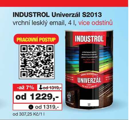 INDUSTROL Univerzál S2013 vrchní lesklý email, 4l Barvy a laky drogerie 