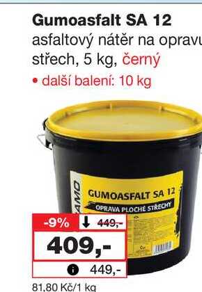 Gumoasfalt SA 12 asfaltový nátěr na opravu střech, 5 kg, černý Barvy a laky drogerie 