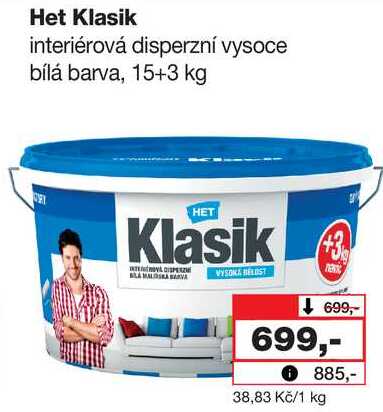 Het Klasik interiérová disperzní vysoce bílá barva, 15+3 kg
