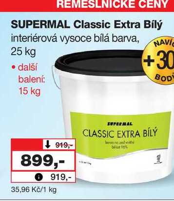 SUPERMAL Classic Extra Bílý interiérová vysoce bílá barva, 25 kg Barvy a laky drogerie 