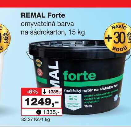 REMAL Forte omyvatelná barva na sádrokarton, 15 kg Barvy a laky drogerie 